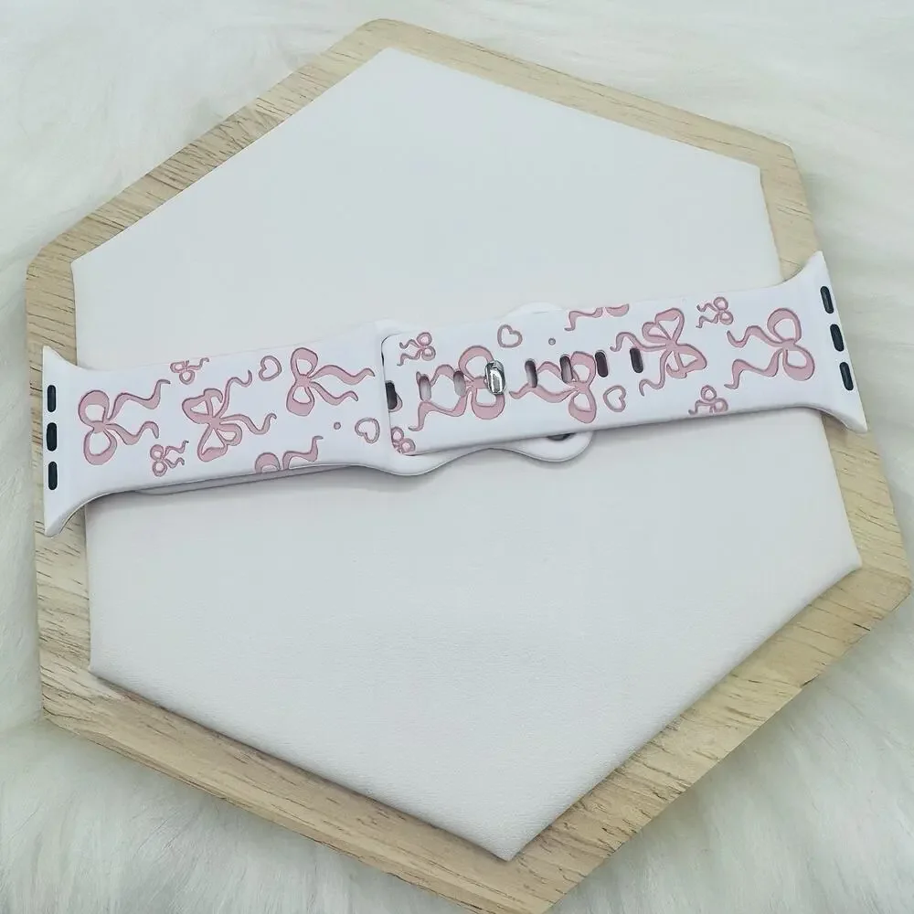 Pink Bow Design Apple Watch Bands in white pink 38mm 40mm 41mm